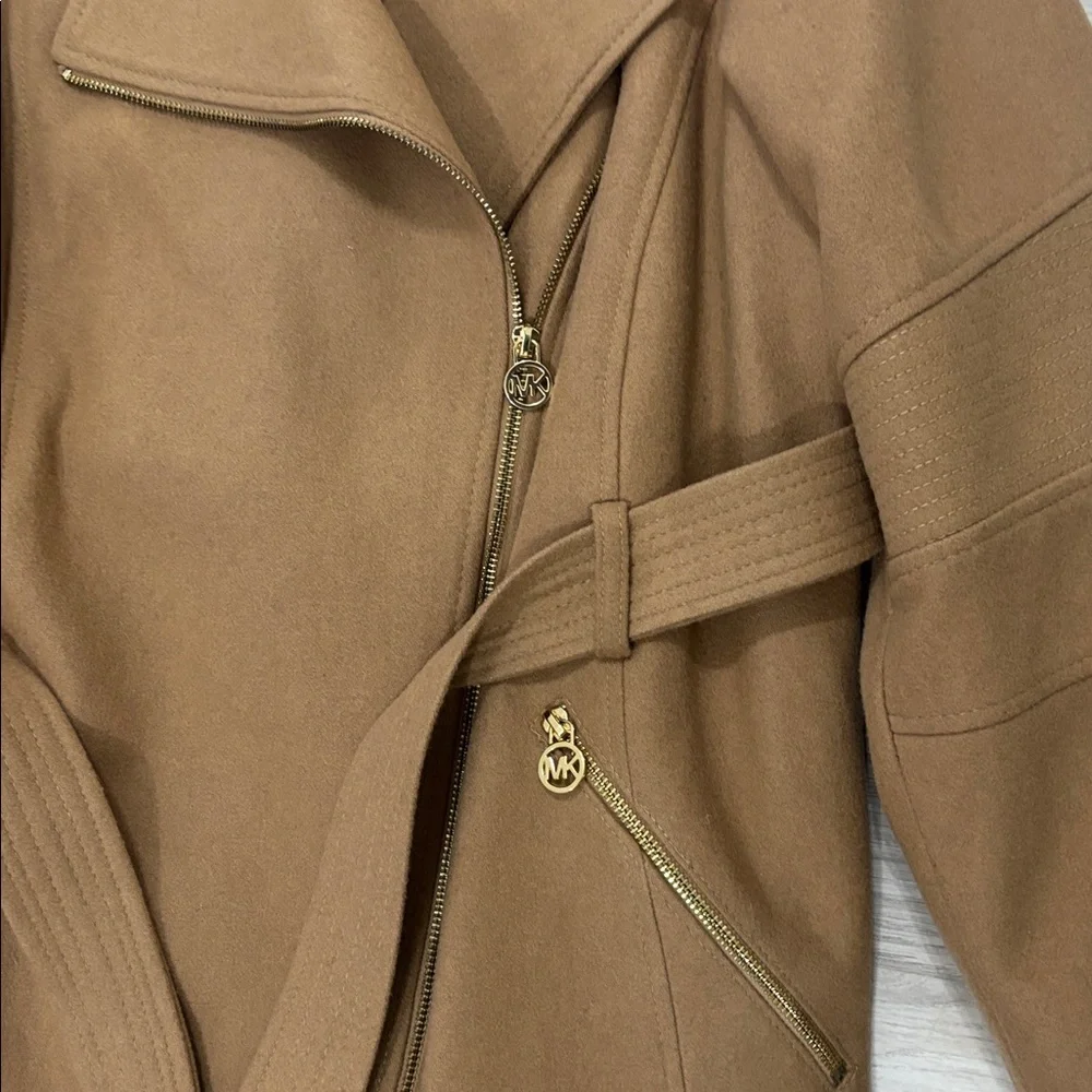 Michael Michael Kors Asymmetrical‎ Belted Wool Blend Camel Coat Size 2X